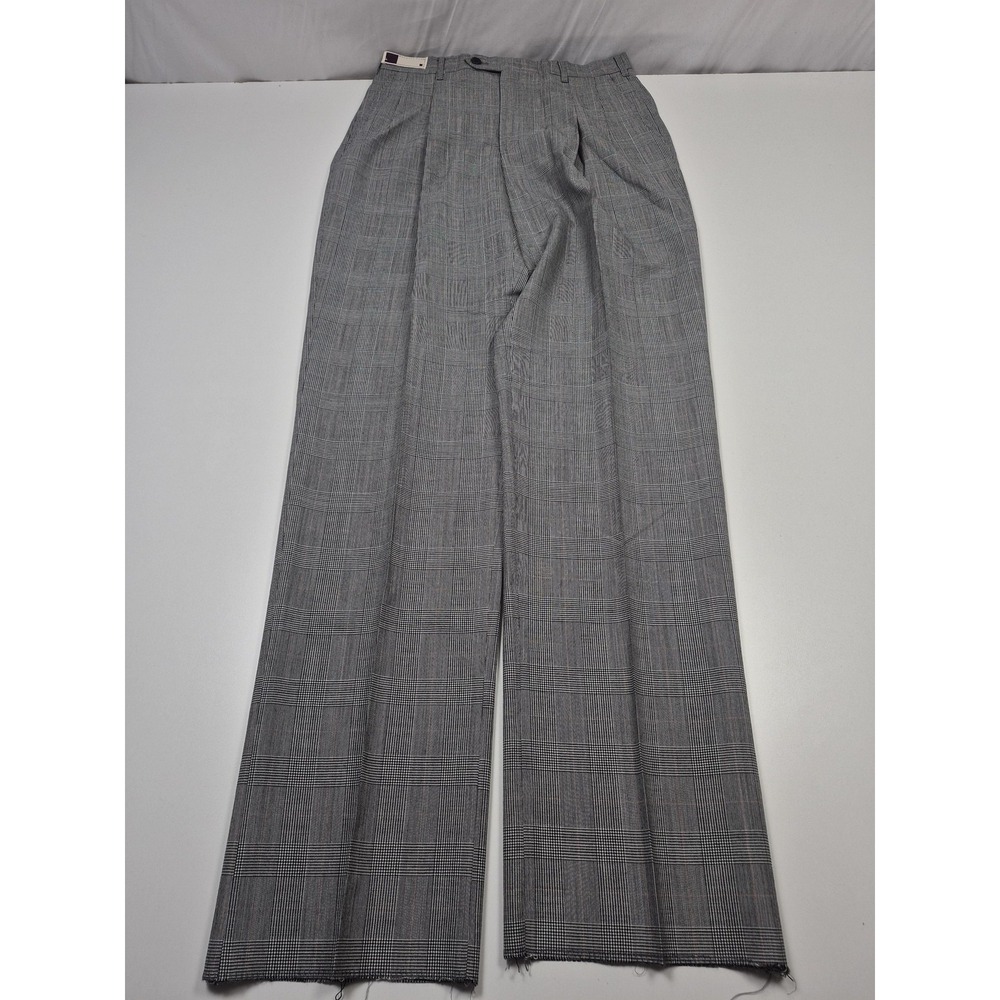 Racquet Club Pants Men's 34x36 Gray Wool Blend Plaid Pleated Straight Unhemmed